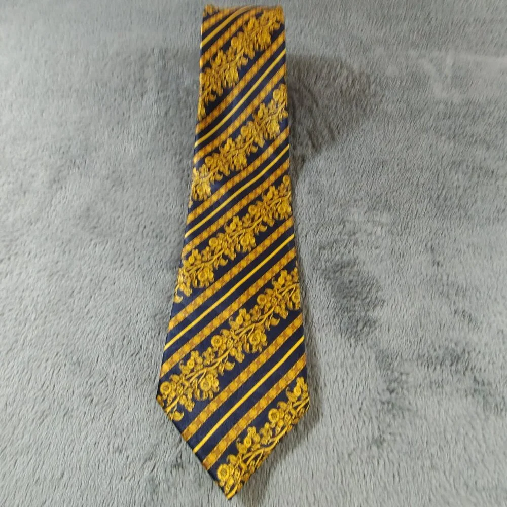 Lanvin Paris 100% Silk Tie Blue and Gold
